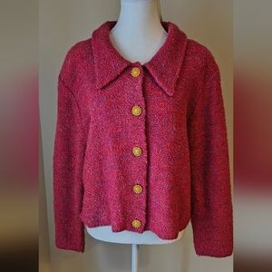 Laura By Alyzia Vintage Cropped Cardigan Jacket Multicolor Pink Gold Buttons 80s